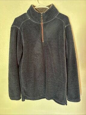 Trinity Navy Sherpa Zip-Up Pullover with Orange Zipper Accents